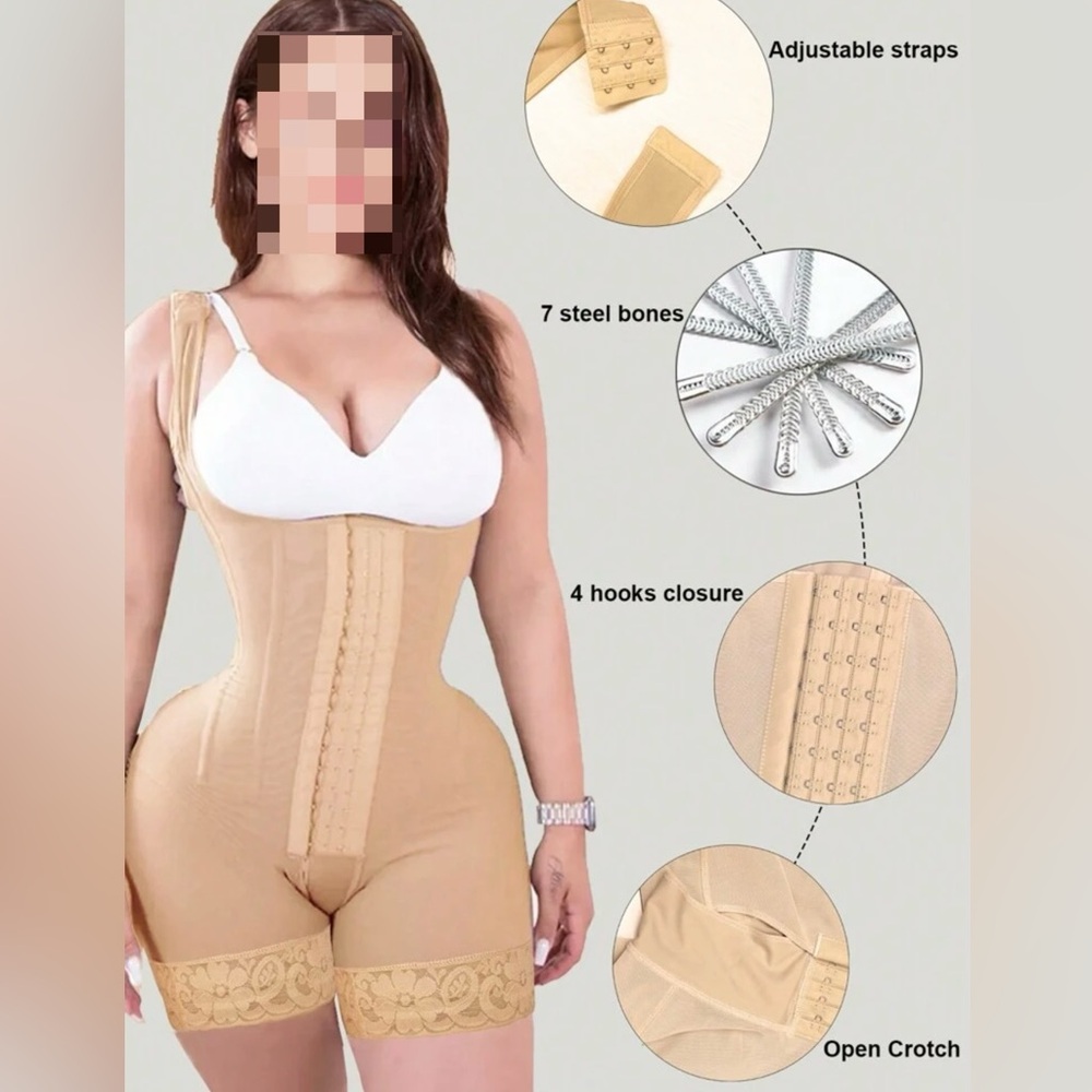 High Compression Body Shaper – Nude XXS | Adjustable & Open Crotch